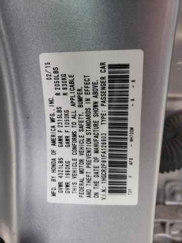 1HGCR2F81FA126903 - 2015 HONDA ACCORD EXL SILVER photo 13