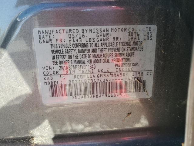 3N1AB7AP8JY311849 - 2018 NISSAN SENTRA S ნაცრისფერი ფოტო 12