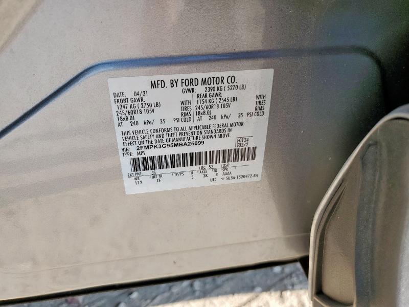 2FMPK3G95MBA25099 - 2021 FORD EDGE SE ვერცხლისფერი ფოტო 12