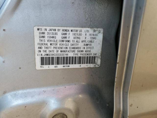 JHMGE8H33CC035744 - 2012 HONDA FIT SILVER photo 12