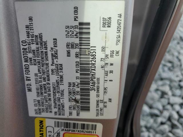 3FA6P0H7XDR268511 - 2013 FORD FUSION SE SILVER photo 12