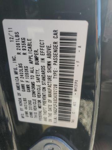 1HGCP2F89CA062739 - 2012 HONDA ACCORD EXL BLACK photo 12