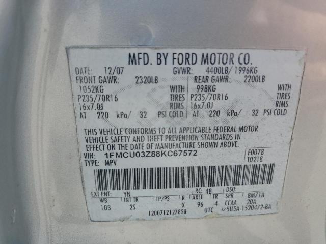 1FMCU03Z88KC67572 - 2008 FORD ESCAPE XLT 银色 照片 14