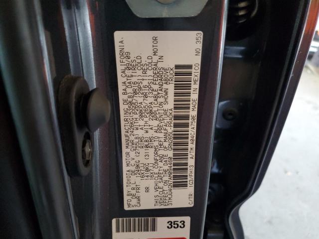 3TMJU4GN7AM094460 - 2010 TOYOTA TACOMA DOUBLE CAB PRERUNNER CHARCOAL photo 12