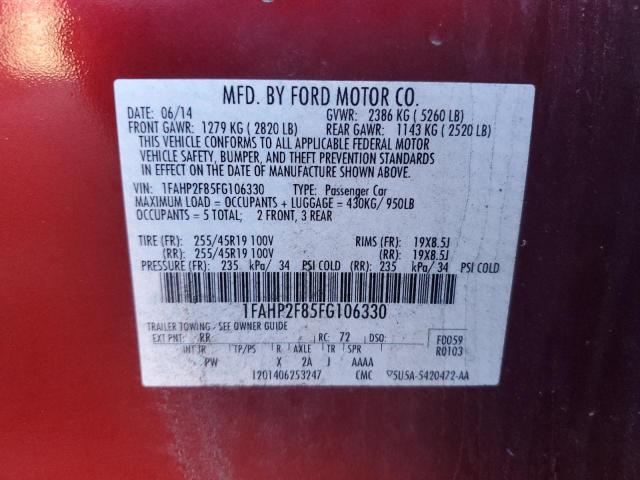 1FAHP2F85FG106330 - 2015 FORD TAURUS LIMITED RED photo 12