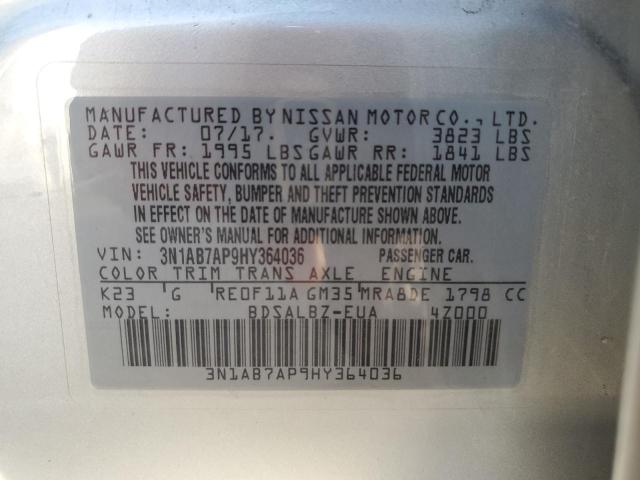 3N1AB7AP9HY364036 - 2017 NISSAN SENTRA S SILVER photo 13