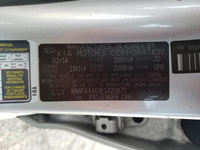 KNAFX4A63E5220871 - 2014 KIA FORTE LX SILVER photo 13