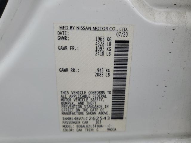 1N4BL4BV7LC262543 - 2020 NISSAN ALTIMA S WHITE photo 12