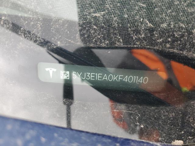 5YJ3E1EA0KF401140 - 2019 TESLA MODEL 3 أزرق صورة 12