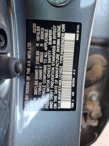 SHHFK7H60LU218322 - 2020 HONDA CIVIC EX GRAY photo 12
