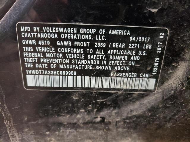 1VWDT7A33HC069959 - 2017 VOLKSWAGEN PASSAT R-LINE შავი ფოტო 12