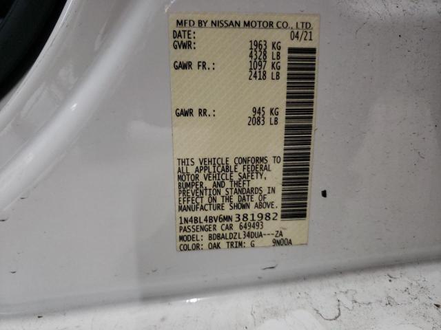 1N4BL4BV6MN381982 - 2021 NISSAN ALTIMA S WHITE photo 12