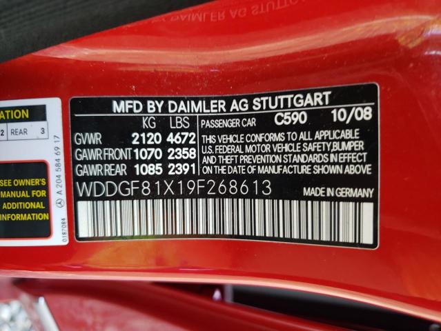 WDDGF81X19F268613 - 2009 MERCEDES-BENZ C 300 4MATIC RED photo 12