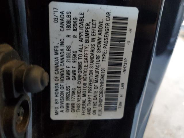 2HGFC3B37HH360191 - 2017 HONDA CIVIC EX BLACK photo 12