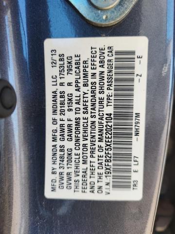 19XFB2F5XEE202104 - 2014 HONDA CIVIC LX GRAY photo 12