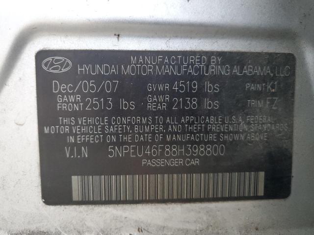 5NPEU46F88H398800 - 2008 HYUNDAI SONATA SE SILVER photo 12