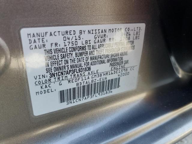 3N1CN7AP3FL931836 - 2015 NISSAN VERSA S GRAY photo 12