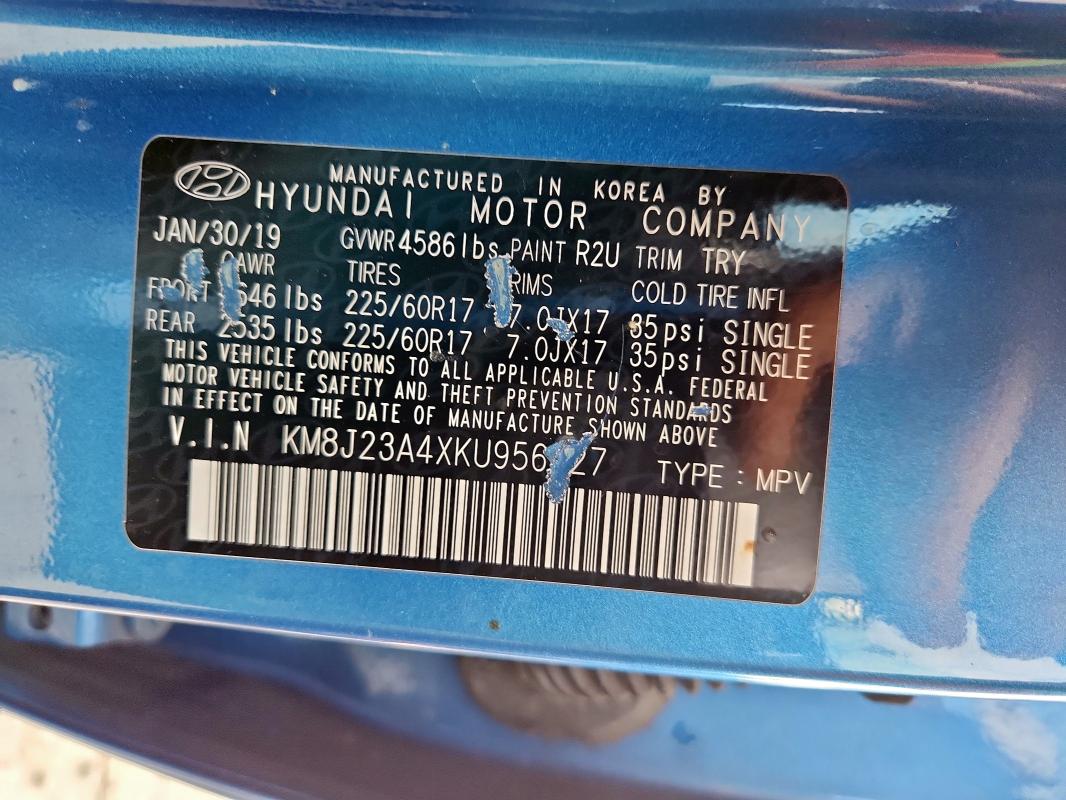 KM8J23A4XKU956627 - 2019 HYUNDAI TUCSON SE 蓝色 照片 13