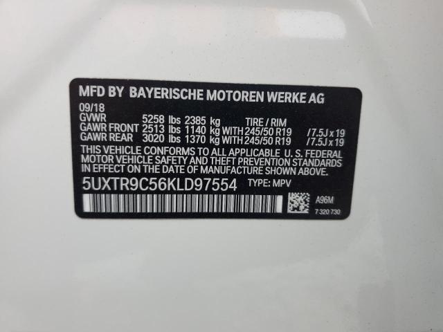 5UXTR9C56KLD97554 - 2019 BMW X3 XDRIVE30I WHITE photo 14