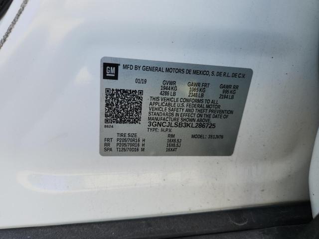 3GNCJLSB3KL286725 - 2019 CHEVROLET TRAX 1LT Blanc photo 13