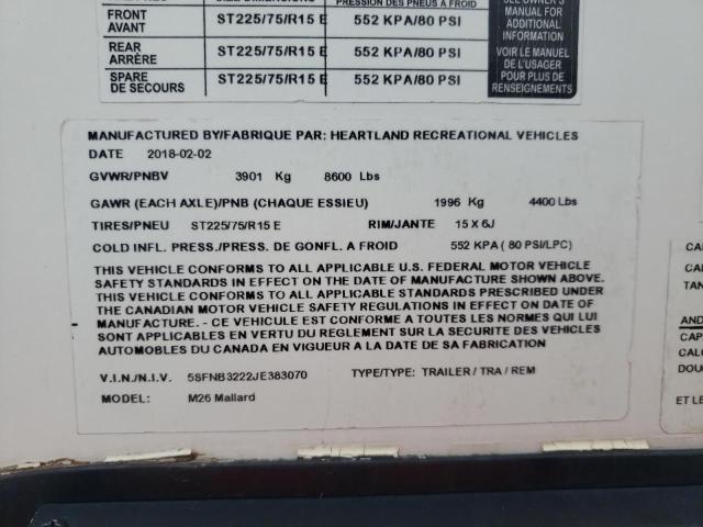 5SFNB3222JE383070 - 2018 HEARTLAND MALLARD 白色 照片 10