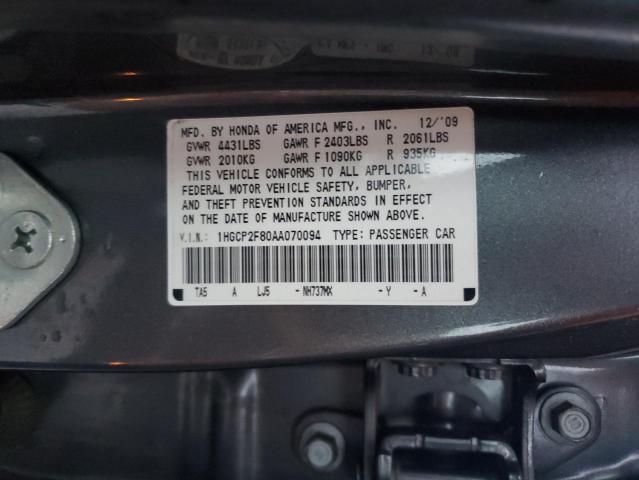 1HGCP2F80AA070094 - 2010 HONDA ACCORD EXL GRAY photo 13