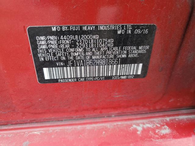 JF1VA1B62H9818661 - 2017 SUBARU WRX RED photo 12