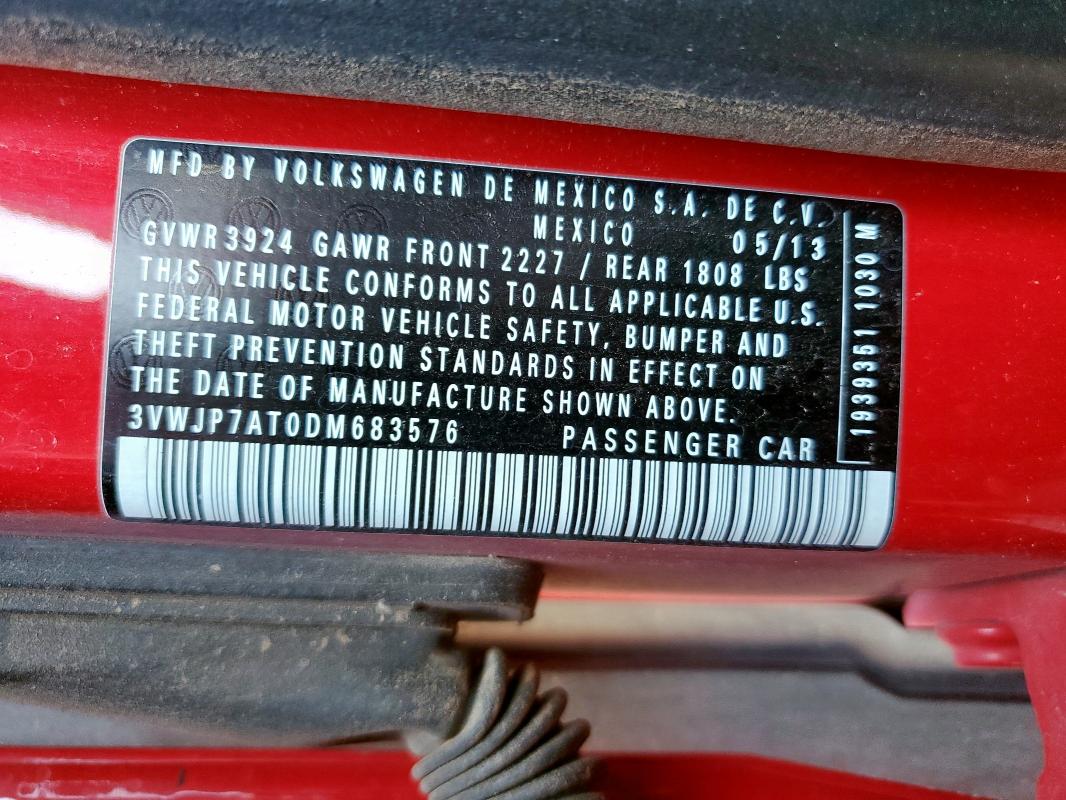 3VWJP7AT0DM683576 - 2013 VOLKSWAGEN BEETLE 红色 照片 13