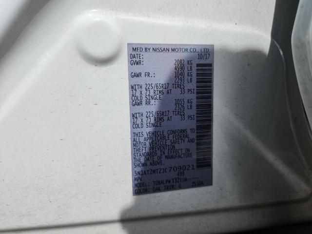 5N1AT2MT2JC709021 - 2018 NISSAN ROGUE S თეთრი ფოტო 12