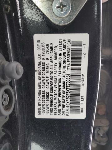 19XFB2F5XFE700854 - 2015 HONDA CIVIC LX BLACK photo 12