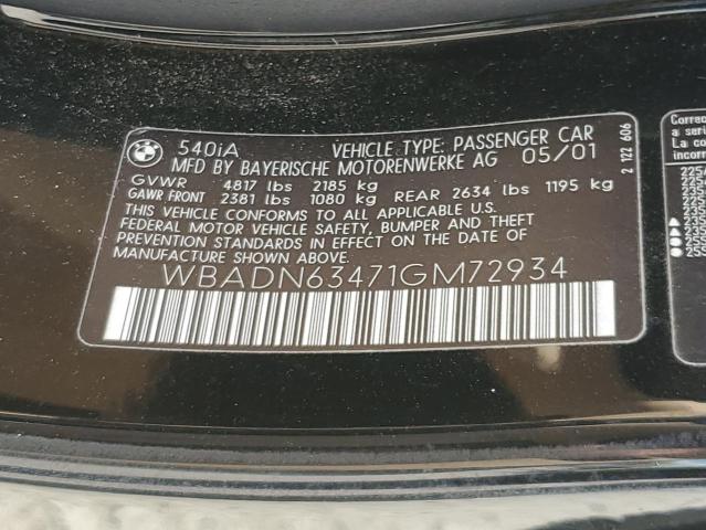WBADN63471GM72934 - 2001 BMW 540 I AUTOMATIC BLACK photo 12