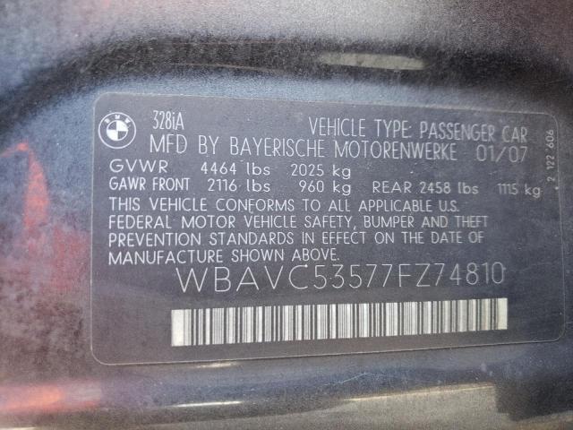 WBAVC53577FZ74810 - 2007 BMW 328 I SULEV GRAY photo 12