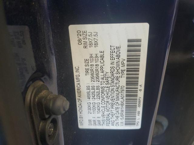 5J6RW1H8XLA017970 - 2020 HONDA CR-V EXL BLUE photo 14