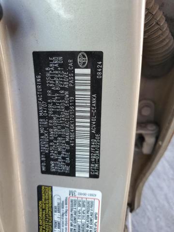4T1BE46K17U156119 - 2007 TOYOTA CAMRY CE GOLD photo 12