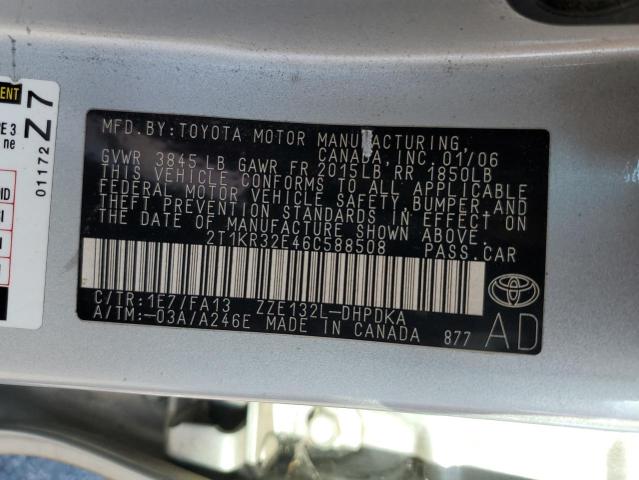 2T1KR32E46C588508 - 2006 TOYOTA COROLLA MA XR SILVER photo 12