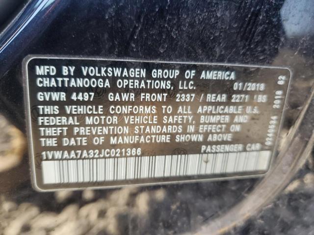 1VWAA7A32JC021366 - 2018 VOLKSWAGEN PASSAT S Чорний фото 12