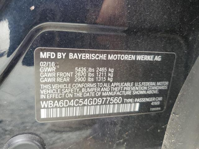 WBA6D4C54GD977560 - 2016 BMW 650 I GRAN COUPE BLACK photo 12