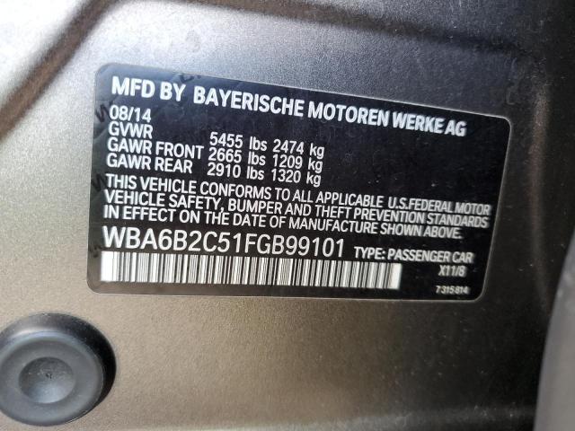 WBA6B2C51FGB99101 - 2015 BMW 650 I GRAN COUPE BROWN photo 12