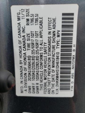 2HKRM4H51DH618410 - 2013 HONDA CR-V EX GRAY photo 13