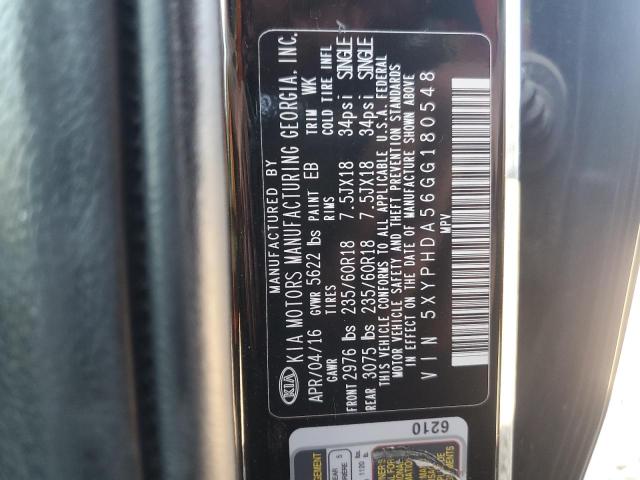 5XYPHDA56GG180548 - 2016 KIA SORENTO EX BLACK photo 14