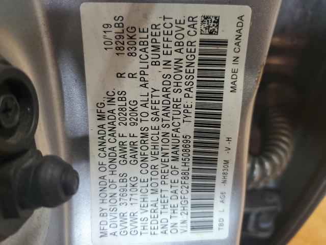 2HGFC2F88LH508695 - 2020 HONDA CIVIC SPORT SILVER photo 12