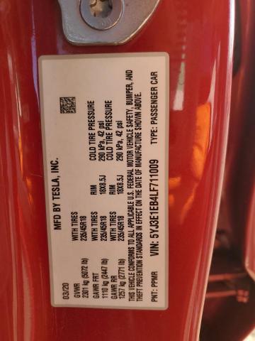 5YJ3E1EB4LF711009 - 2020 TESLA MODEL 3 أحمر صورة 13