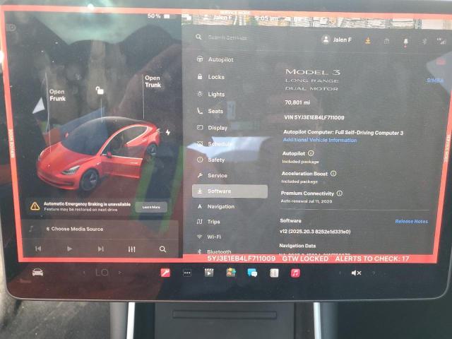5YJ3E1EB4LF711009 - 2020 TESLA MODEL 3 أحمر صورة 9