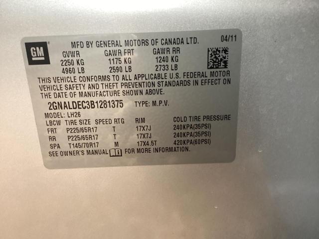 2GNALDEC3B1281375 - 2011 CHEVROLET EQUINOX LT SILVER photo 10