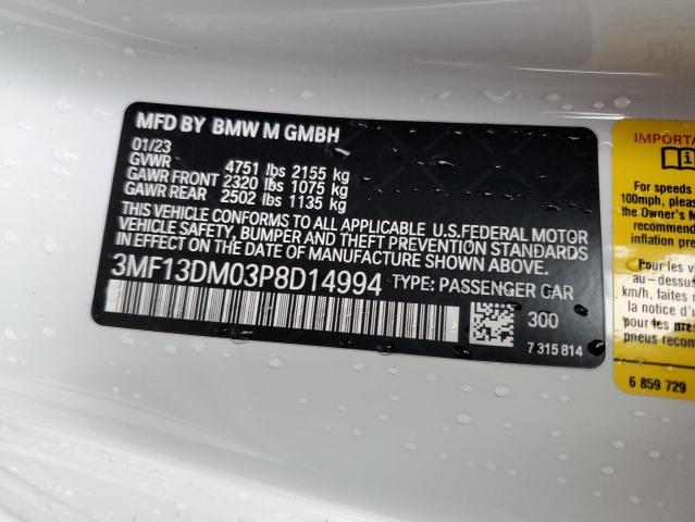 3MF13DM03P8D14994 - 2023 BMW M2 WHITE photo 13