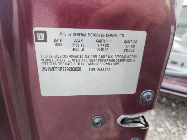 2G1WC58R279203658 - 2007 CHEVROLET IMPALA LT 勃艮第红 照片 12