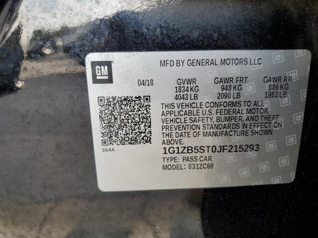 1G1ZB5ST0JF215293 - 2018 CHEVROLET MALIBU LS Черный фото 12