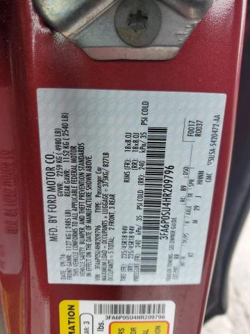 3FA6P0SU4HR209796 - 2017 FORD FUSION TITANIUM PHEV RED photo 12