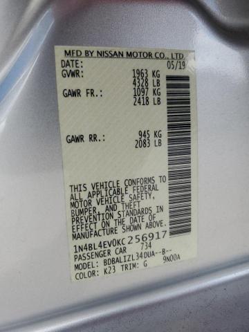 1N4BL4EV0KC256917 - 2019 NISSAN ALTIMA SL 银色 照片 12