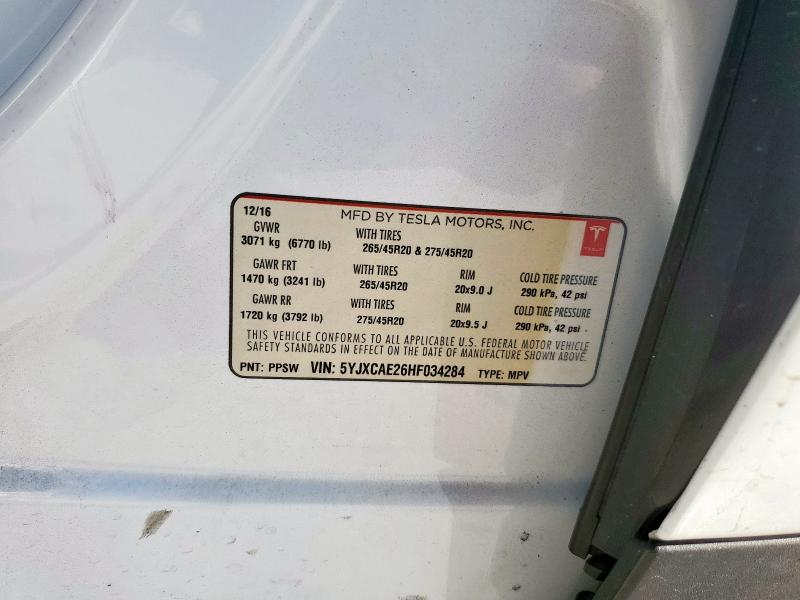 5YJXCAE26HF034284 - 2017 TESLA MODEL X WHITE photo 13